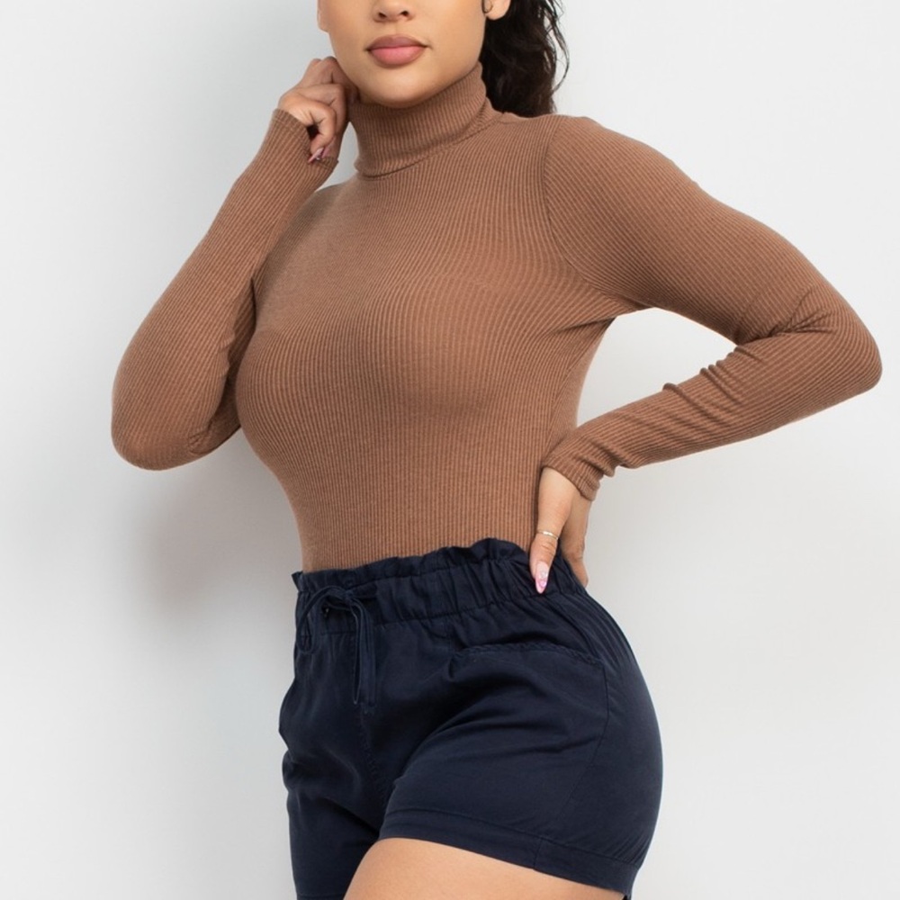 Elegant Brown Ribbed Bodysuit - Picture 7 of 9